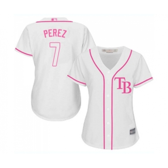 Women's Tampa Bay Rays 7 Michael Perez Replica White Fashion Cool Base Baseball Jersey