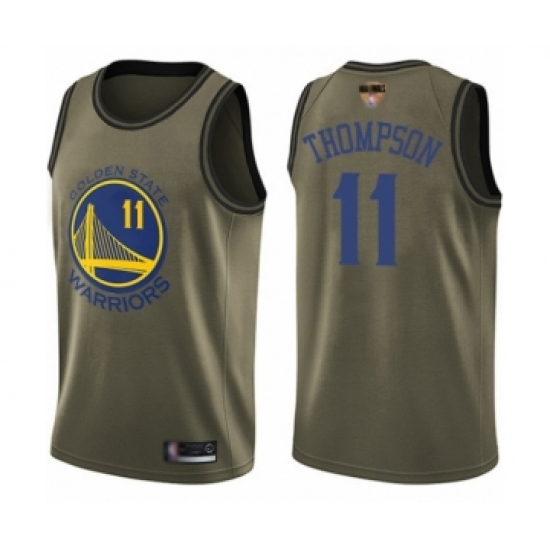 Youth Golden State Warriors 11 Klay Thompson Swingman Green Salute to Service 2019 Basketball Finals Bound Basketball Jersey