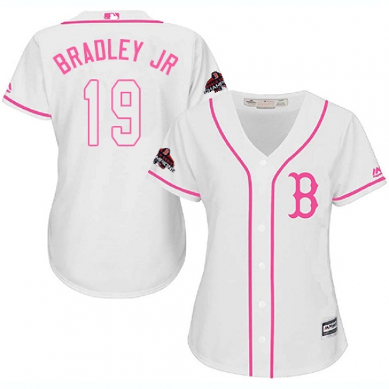 Women's Majestic Boston Red Sox 19 Jackie Bradley Jr Authentic White Fashion 2018 World Series Champions MLB Jersey