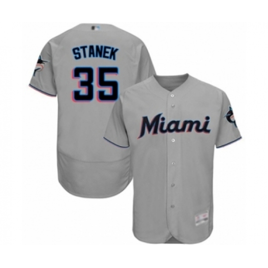 Men's Miami Marlins 35 Ryne Stanek Grey Road Flex Base Authentic Collection Baseball Player Jersey