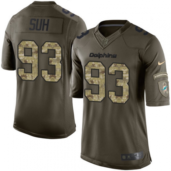 Men's Nike Miami Dolphins 93 Ndamukong Suh Elite Green Salute to Service NFL Jersey
