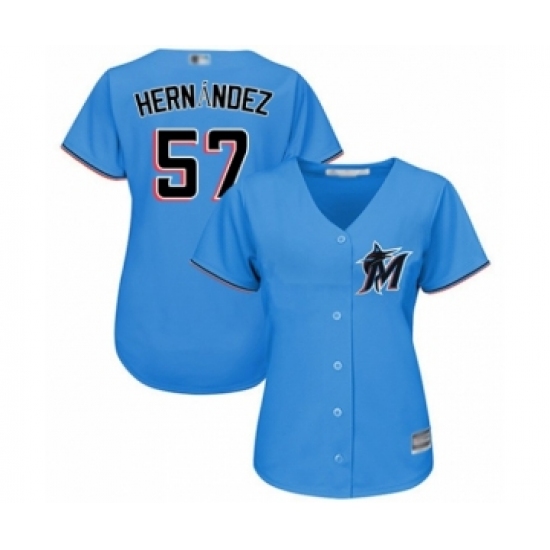 Women's Miami Marlins 57 Elieser Hernandez Authentic Blue Alternate 1 Cool Base Baseball Player Jersey