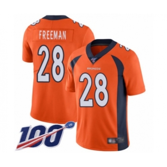 Men's Denver Broncos 28 Royce Freeman Orange Team Color Vapor Untouchable Limited Player 100th Season Football Jersey