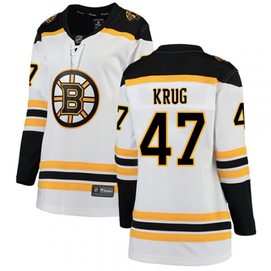 Women's Boston Bruins 47 Torey Krug Authentic White Away Fanatics Branded Breakaway NHL Jersey