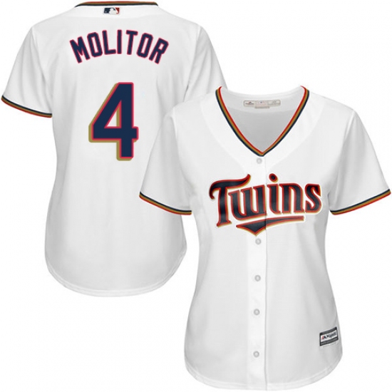 Women's Majestic Minnesota Twins 4 Paul Molitor Authentic White Home Cool Base MLB Jersey