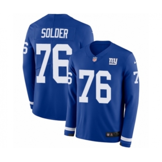 Men's Nike New York Giants 76 Nate Solder Limited Royal Blue Therma Long Sleeve NFL Jersey