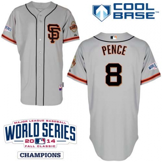 Youth Majestic San Francisco Giants 8 Hunter Pence Authentic Grey Road 2 Cool Base w/2014 World Series Patch MLB Jersey