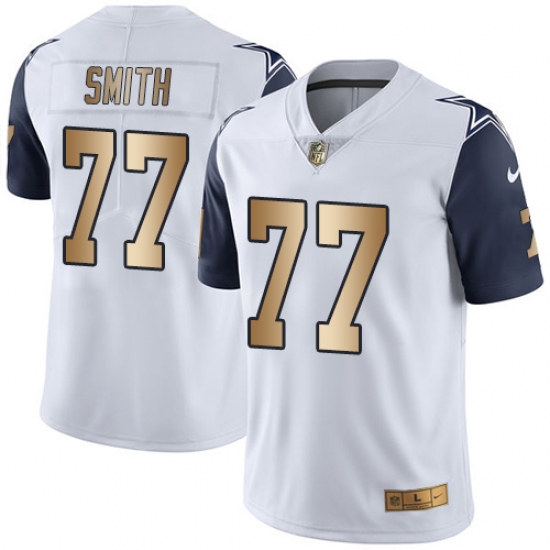 Men's Nike Dallas Cowboys 77 Tyron Smith Limited White/Gold Rush NFL Jersey