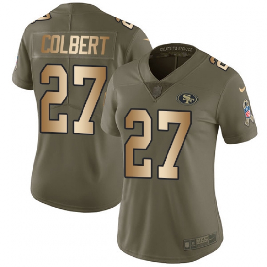 Women Nike San Francisco 49ers 27 Adrian Colbert Limited Olive Gold 2017 Salute to Service NFL Jersey
