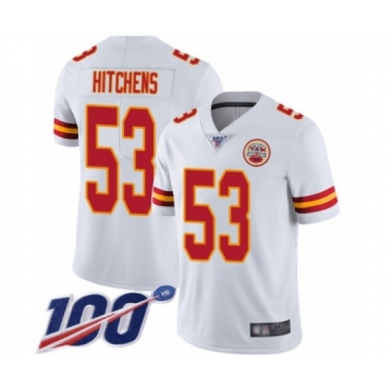 Men's Kansas City Chiefs 53 Anthony Hitchens White Vapor Untouchable Limited Player 100th Season Football Jersey