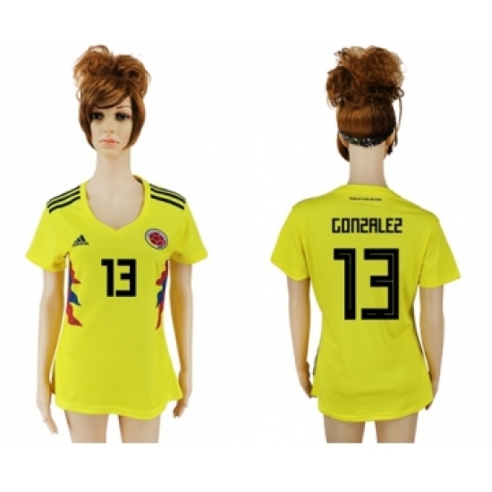 Women's Colombia 13 Gonzalez Home Soccer Country Jersey