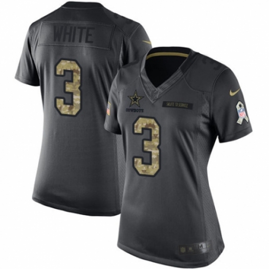Women's Nike Dallas Cowboys 3 Mike White Limited Black 2016 Salute to Service NFL Jersey