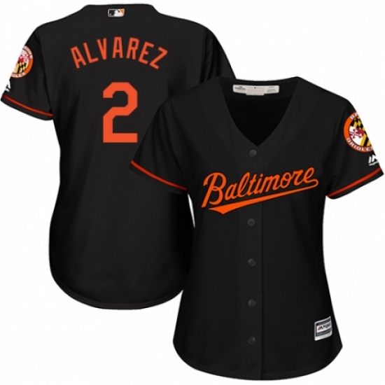 Women's Majestic Baltimore Orioles 2 Pedro Alvarez Authentic Black Alternate Cool Base MLB Jersey
