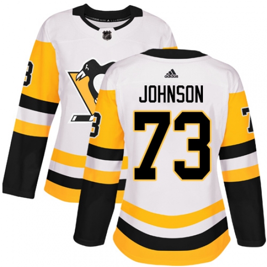 Women's Adidas Pittsburgh Penguins 73 Jack Johnson Authentic White Away NHL Jersey