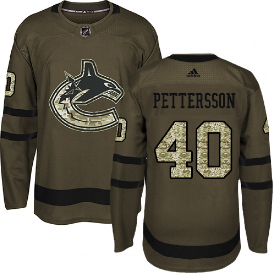 Men's Adidas Vancouver Canucks 40 Elias Pettersson Green Salute to Service Stitched NHL Jersey