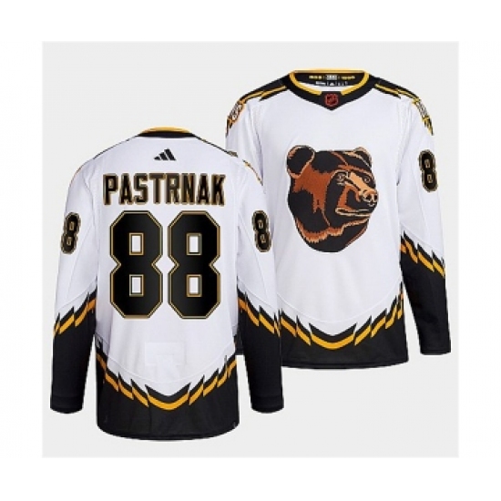 Men's Boston Bruins 88 David Pastrnak 2022 White Reverse Retro Stitched Jersey