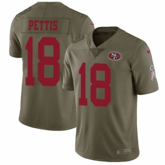 Men's Nike San Francisco 49ers 18 Dante Pettis Limited Olive 2017 Salute to Service NFL Jersey