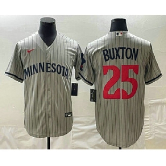 Men's Minnesota Twins 25 Byron Buxton 2023 Grey Home Team Cool Base Stitched Jersey