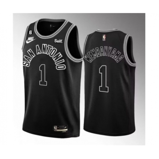 Men's San Antonio Spurs 1 Victor Wembanyama Black 2022-23 Classic Edition With NO.6 Stitched Basketball Jersey