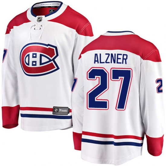 Men's Montreal Canadiens 27 Karl Alzner Authentic White Away Fanatics Branded Breakaway NHL Jersey
