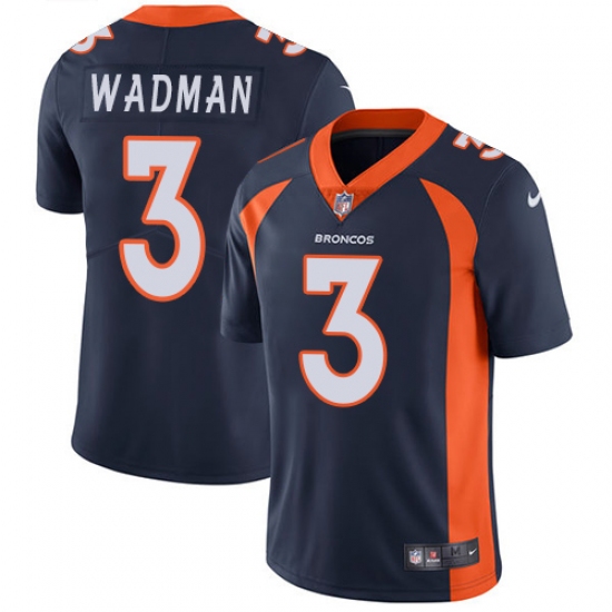 Men's Nike Denver Broncos 3 Colby Wadman Navy Blue Alternate Vapor Untouchable Limited Player NFL Jersey