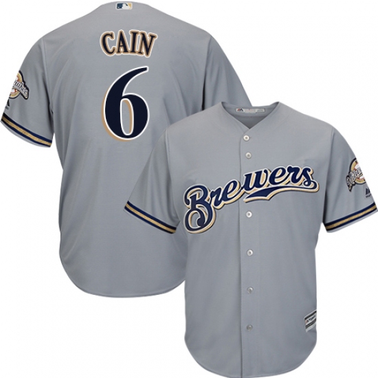 Youth Majestic Milwaukee Brewers 6 Lorenzo Cain Authentic Grey Road Cool Base MLB Jersey