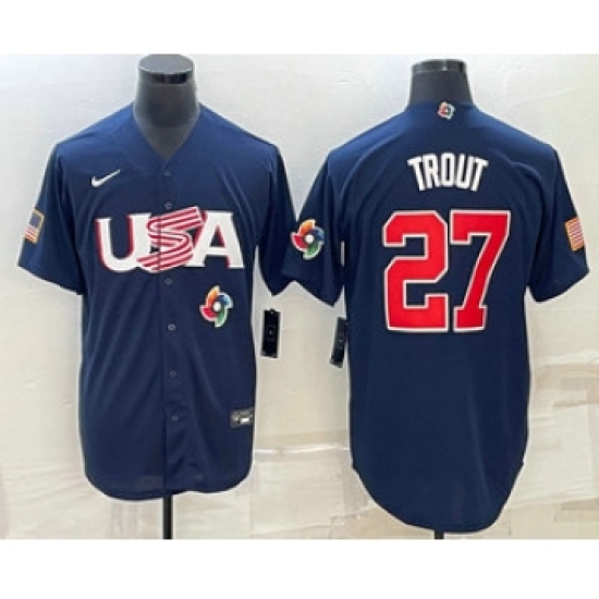 Men's USA Baseball 27 Mike Trout 2023 Navy World Baseball Classic Stitched Jersey
