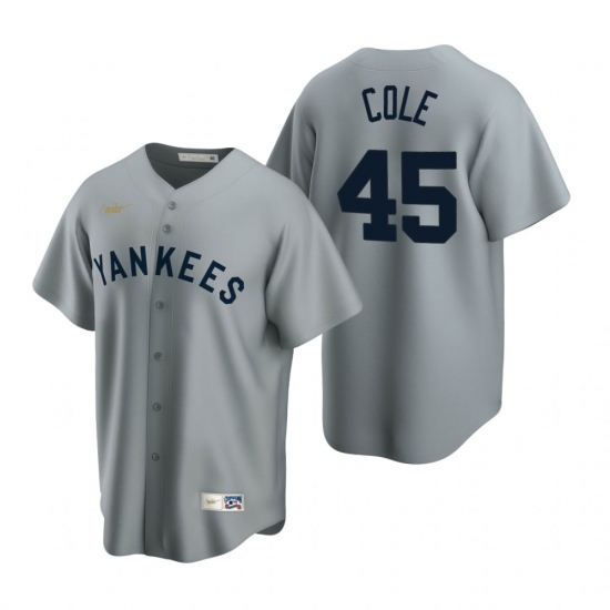 Men's Nike New York Yankees 45 Gerrit Cole Gray Cooperstown Collection Road Stitched Baseball Jersey