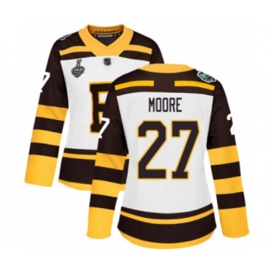 Women's Boston Bruins 27 John Moore Authentic White Winter Classic 2019 Stanley Cup Final Bound Hockey Jersey