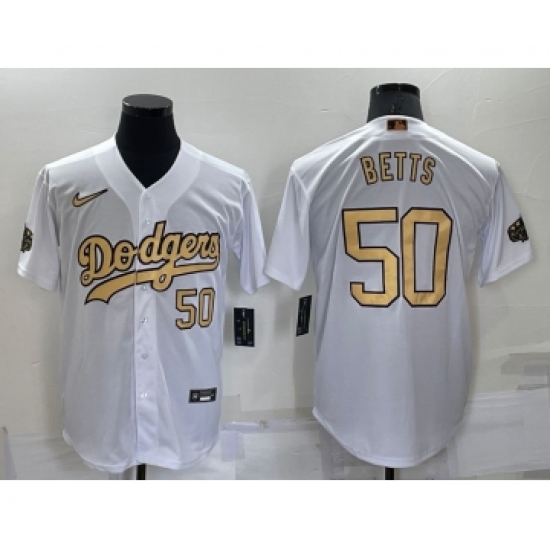 Men's Los Angeles Dodgers 50 Mookie Betts Number White 2022 All Star Stitched Cool Base Nike Jersey