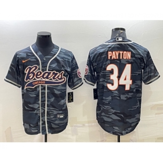 Men's Chicago Bears Blank 34 Walter Payton Grey Camo With Patch Cool Base Stitched Baseball Jerseys