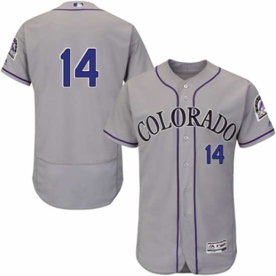 Men's Majestic Colorado Rockies 14 Tony Wolters Grey Road Flex Base Authentic Collection MLB Jersey