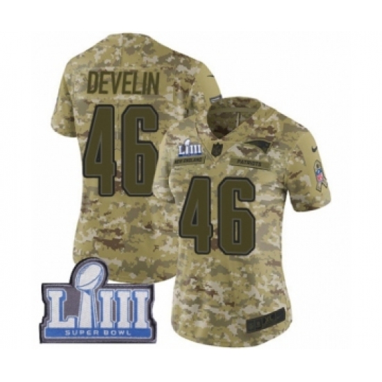 Women's Nike New England Patriots 46 James Develin Limited Camo 2018 Salute to Service Super Bowl LIII Bound NFL Jersey
