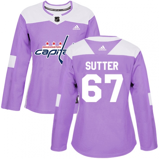 Women's Adidas Washington Capitals 67 Riley Sutter Authentic Purple Fights Cancer Practice NHL Jersey