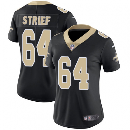 Women's Nike New Orleans Saints 64 Zach Strief Black Team Color Vapor Untouchable Limited Player NFL Jersey