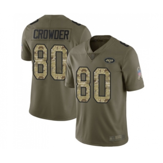 Youth New York Jets 80 Jamison Crowder Limited Olive Camo 2017 Salute to Service Football Jersey