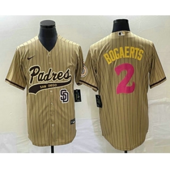 Men's San Diego Padres 2 Xander Bogaerts Tan Pinstripe 2023 City Connect Cool Base Stitched Jersey1