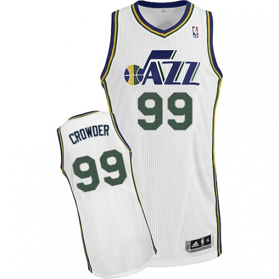 Youth Adidas Utah Jazz 99 Jae Crowder Authentic White Home NBA Jersey