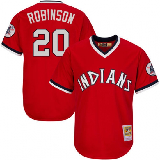 Men's Mitchell and Ness Cleveland Indians 20 Eddie Robinson Authentic Red Throwback MLB Jersey