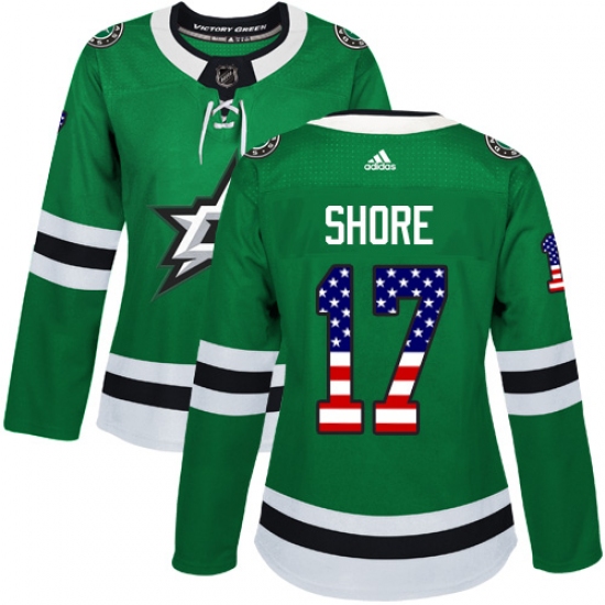 Women's Adidas Dallas Stars 17 Devin Shore Authentic Green USA Flag Fashion NHL Jersey