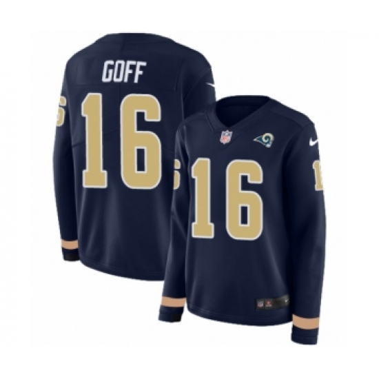 Women's Nike Los Angeles Rams 16 Jared Goff Limited Navy Blue Therma Long Sleeve NFL Jersey