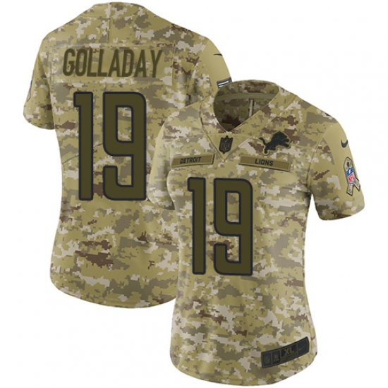 Women's Nike Detroit Lions 19 Kenny Golladay Limited Camo 2018 Salute to Service NFL Jersey