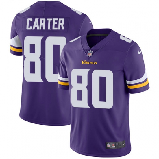 Men's Nike Minnesota Vikings 80 Cris Carter Purple Team Color Vapor Untouchable Limited Player NFL Jersey