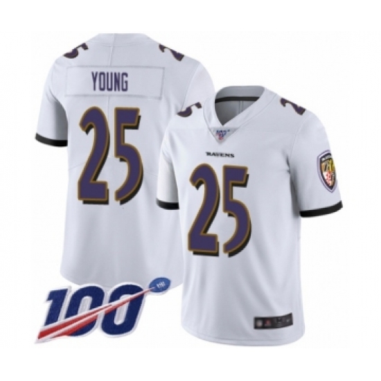 Men's Baltimore Ravens 25 Tavon Young White Vapor Untouchable Limited Player 100th Season Football Jersey