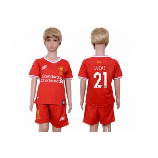 Liverpool 21 Lucas Red Home Kid Soccer Club Jersey