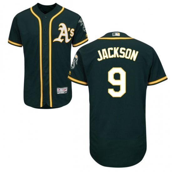 Men's Majestic Oakland Athletics 9 Reggie Jackson Green Alternate Flex Base Authentic Collection MLB Jersey