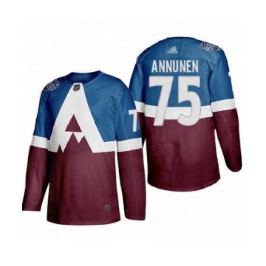 Men's Colorado Avalanche 75 Justus Annunen Authentic Burgundy Blue 2020 Stadium Series Hockey Jersey