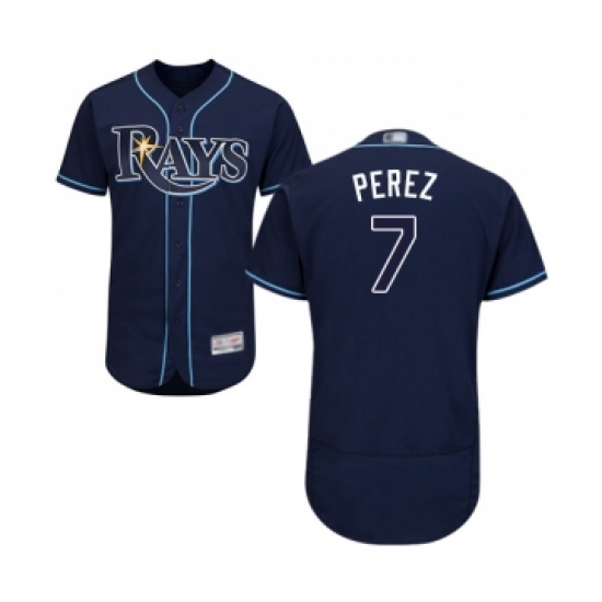 Men's Tampa Bay Rays 7 Michael Perez Navy Blue Alternate Flex Base Authentic Collection Baseball Jersey