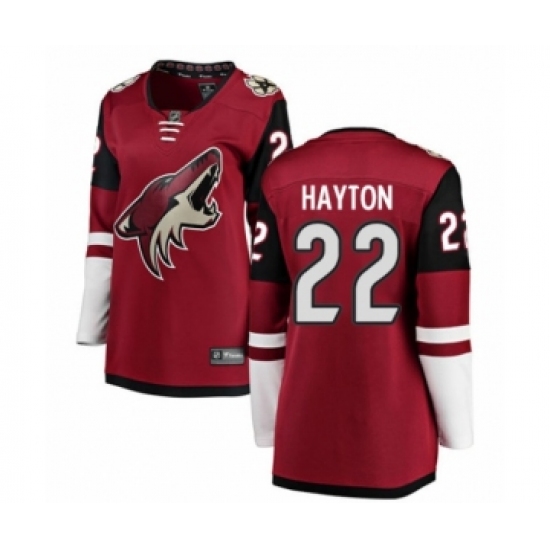 Women's Arizona Coyotes 22 Barrett Hayton Authentic Burgundy Red Home Fanatics Branded Breakaway NHL Jersey