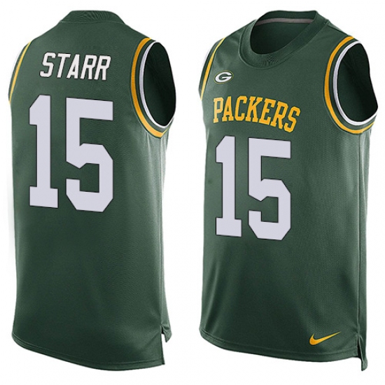 Men's Nike Green Bay Packers 15 Bart Starr Limited Green Player Name & Number Tank Top NFL Jersey